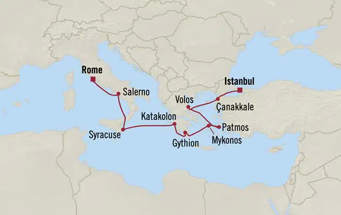 Turkey To Rome Map Sirena, 9 Night Exploring Ancient Empires ex Rome (Civitavecchia ...