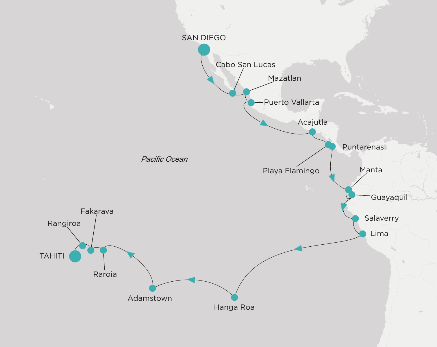 Transoceanic Flight Map Crystal Serenity, 31 Night Transoceanic ex San Diego, California, USA ...